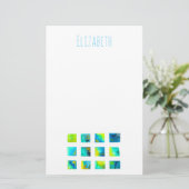 Aquarellblaue und grüne Quadrate Briefpapier (Stehend Vorderseite)