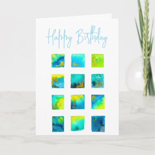 Aquarellblaue und grüne Quadrate Karte (Vorderseite)