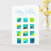 Aquarellblaue und grüne Quadrate Karte (Gelbe Blume)