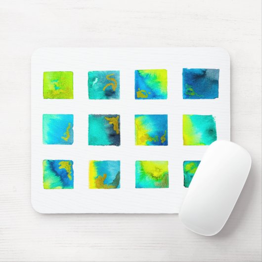 Aquarellblaue und grüne Quadrate Mousepad (Mit Mouse)