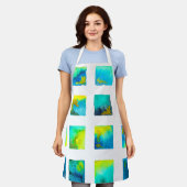 Aquarellblaue und grüne Quadrate Schürze (Getragen)