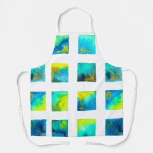 Aquarellblaue und grüne Quadrate Schürze