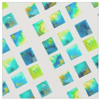 Aquarellblaue und grüne Quadrate Stoff