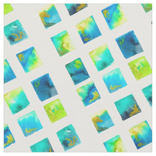Aquarellblaue und grüne Quadrate Stoff (Nahaufnahme)