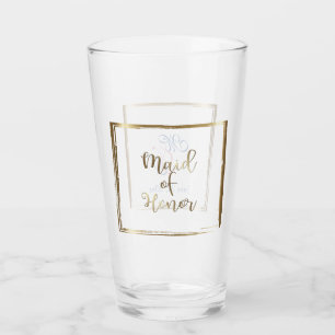 Aquarellblaue und roségoldene Trauzeugin Glas