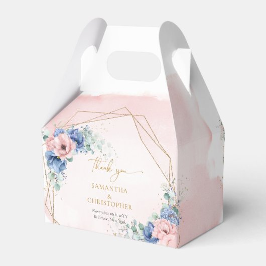 Aquarellblaue und rötliche Blume Eukalyptus Geschenkschachtel (Rückseite)