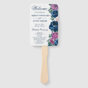 Aquarellblaue und violette Sommerblumen-Hochzeit Fächer