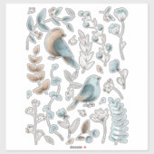 Aquarellblaue Vogelklammer Aufkleber (Blatt)