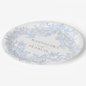 Aquarellblaue Wappenehe Pappteller (Schrägansicht)