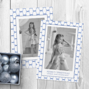 Aquarellblaue Weihnachtsfotos mit Schleifen Feiertagskarte