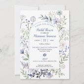 Aquarellblaue Wildblume Rahmen Brautparty Einladung (Vorderseite)