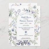 Aquarellblaue Wildblume Rahmen Brautparty Einladung (Vorne/Hinten)