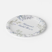 Aquarellblaue Wildblume Rahmen Brautparty Pappteller (Schrägansicht)