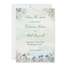 Aquarellblaue Wildblume Save the Date Karte