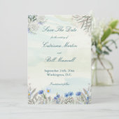 Aquarellblaue Wildblume Save the Date Karte (Stehend Vorderseite)