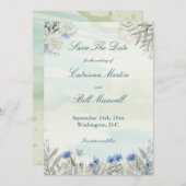 Aquarellblaue Wildblume Save the Date Karte (Vorne/Hinten)