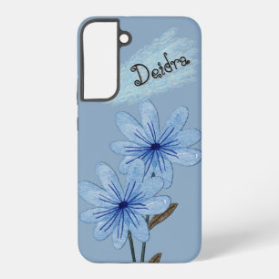 Aquarellblaue Wildblumen mit Buntstiftname Samsung Galaxy Hülle