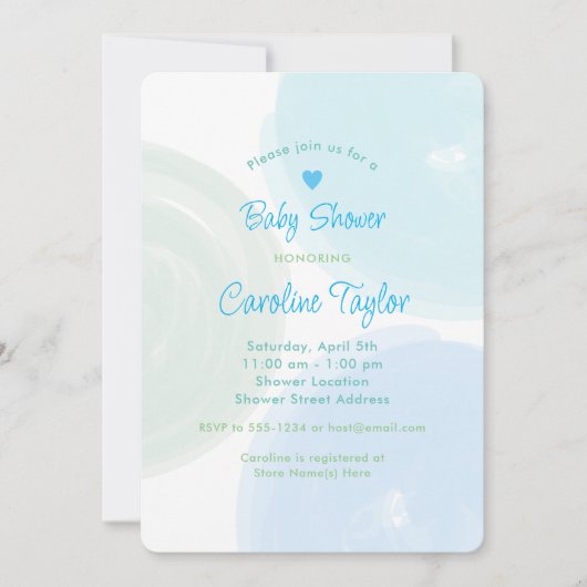 Aquarellblauer Blauer grüner Junge Dusche Einladung (Vorderseite)