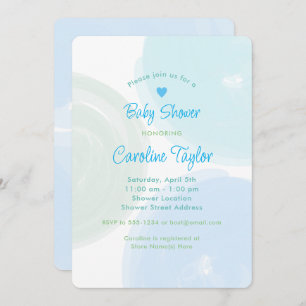 Aquarellblauer Blauer grüner Junge Dusche Einladung