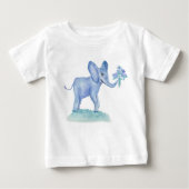 Aquarellblauer Elefant mit Blume Baby T-shirt (Vorderseite)