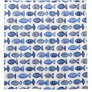Aquarellblauer Fisch. Seemännerkunst Duschvorhang