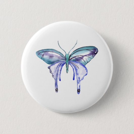Aquarellblauer lila Schmetterling Button (Vorderseite)