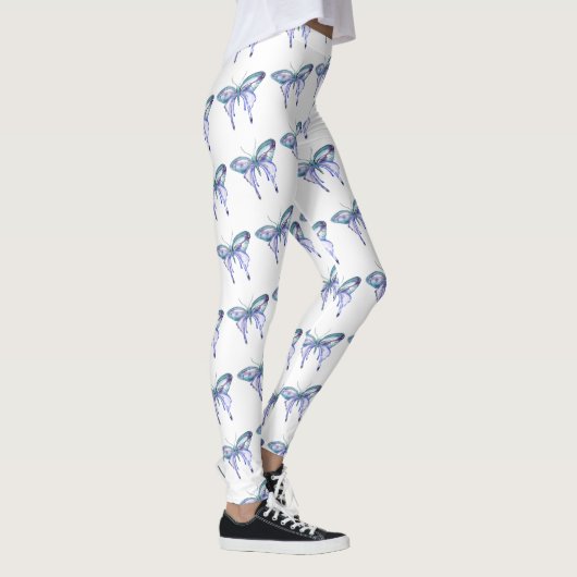 Aquarellblauer lila Schmetterling Leggings (Rechts)
