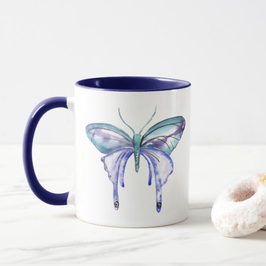 Aquarellblauer lila Schmetterling Tasse (Mit Donut)