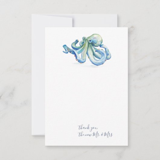 Aquarellblauer Oktopus Danke Stationery Mitteilungskarte (Vorderseite)