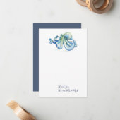 Aquarellblauer Oktopus Danke Stationery Mitteilungskarte (Vorderseite/Rückseite Beispiel)