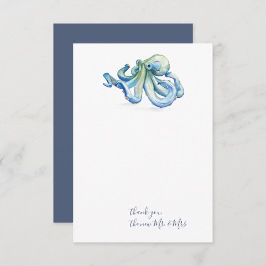 Aquarellblauer Oktopus Danke Stationery Mitteilungskarte (Vorne/Hinten)