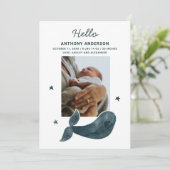 Aquarellblauer Wal Geburt eines Säuglings Ankündigung (Stehend Vorderseite)