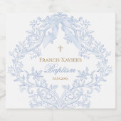 Aquarellblauer Wappen Baby Boy Taufe Alkoholflaschenetikett (Einzelnes Label)