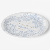 Aquarellblauer Wappen Baby Boy Taufe Pappteller (Schrägansicht)