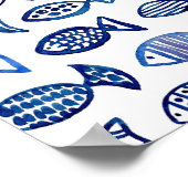 Aquarellblaues Fischmuster drucken. Seemart Poster (Ecke)