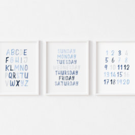 Aquarellblaues pädagogisches Set von 3 Kunstdrucke