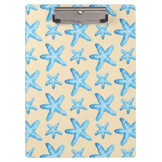 Aquarellblaues Starfish-Muster Klemmbrett (Vorderseite)