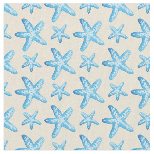 Aquarellblaues Starfish-Muster Stoff (Nahaufnahme)