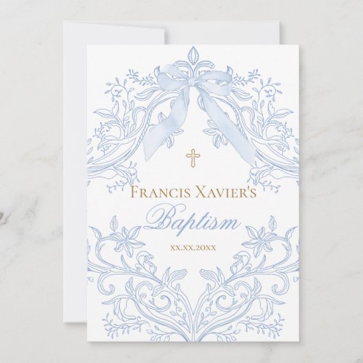Aquarellblaues Wappen Taufe Einladung (Vorderseite)