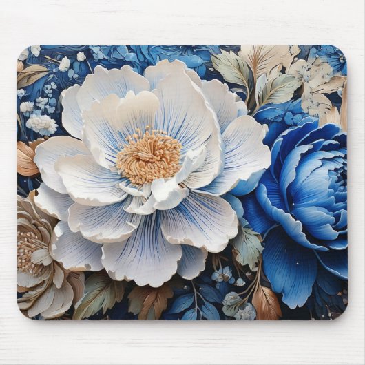 Aquarellblossom in blauen und weißen Blume, Mousepad (Vorne)