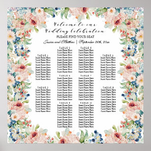 Aquarellblume 10 Tische Hochzeitssitze Poster