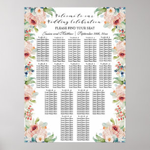 Aquarellblume 16 Tische Hochzeitssitze Poster