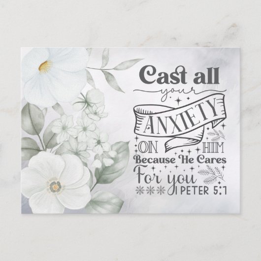 Aquarellblume | 1 Peter 5:7 Bibelverse Postkarte (Vorderseite)
