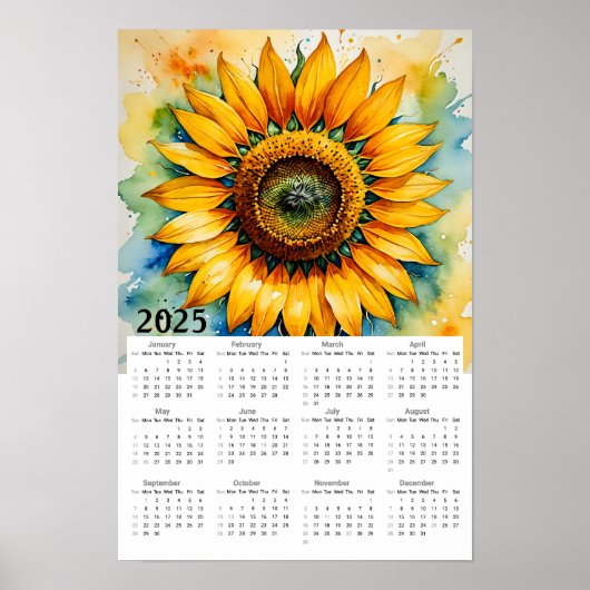 Aquarellblume 2025 Kalender Poster (Vorne)