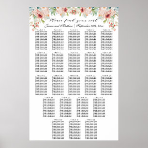 Aquarellblume 22 Tische Hochzeitssitze Poster