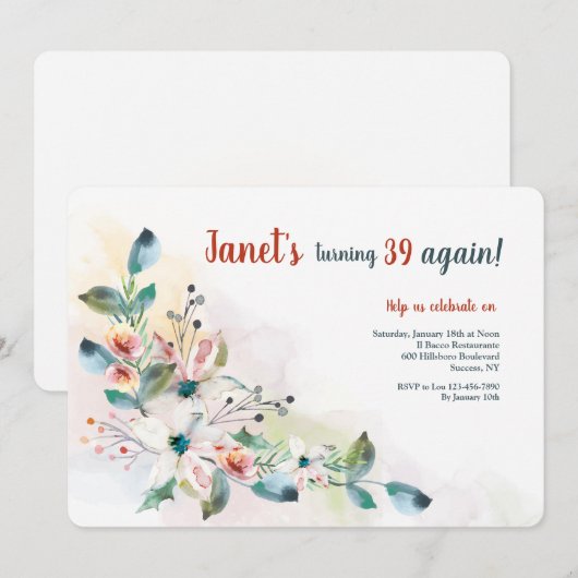 Aquarellblume 2 Einladung (Vorne/Hinten)