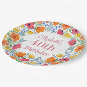 Aquarellblume 40. Geburtstag Pappteller (Schrägansicht)