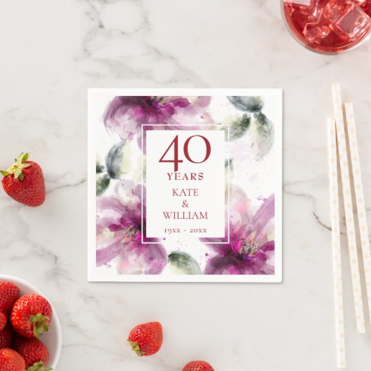 Aquarellblume 40. Ruby Hochzeitstag Serviette (Beispiel)