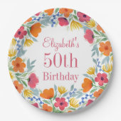 Aquarellblume 50. Geburtstag Pappteller (Vorderseite)