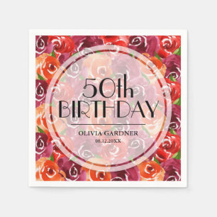 Aquarellblume 50. Geburtstag Serviette